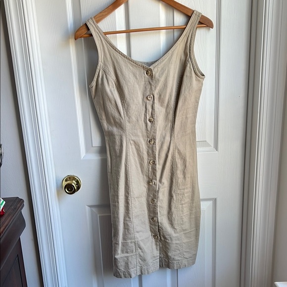 Linen Cotton Button Down Front Sundress - Neutral Beige - Size 5 - Picture 1 of 4